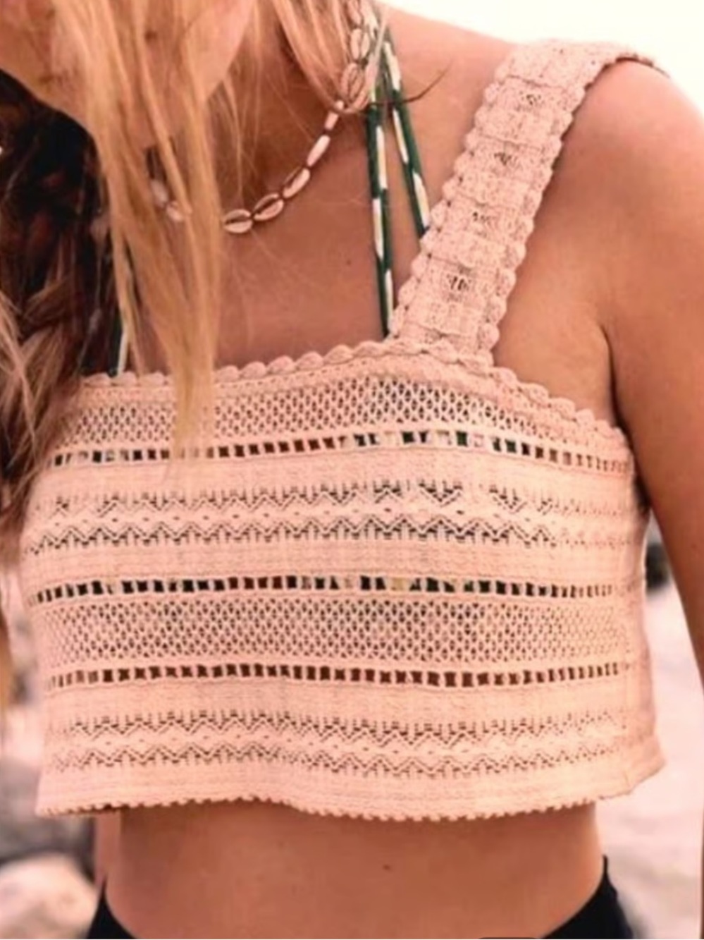 NWOT Aerie Crochet Pink Crop Top Large